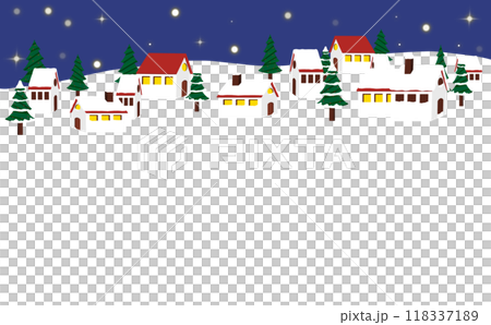 雪降る冬の街 冬のかわいいフレーム素材 雪降る冬の街 冬のかわいいフレーム素材 118337189