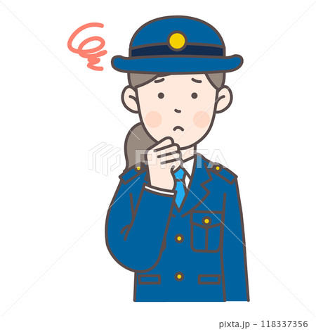 悩んでいる婦警さんの上半身イラスト 118337356