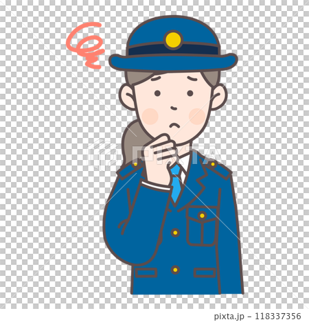 悩んでいる婦警さんの上半身イラスト 118337356