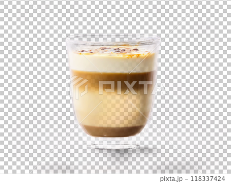 Vietnamese Coffee A sweet Vietnamese coffee in a layered glass with condensed milk at the 118337424