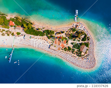 Blue Lagoon aerial panoramic view, Oludeniz beach Blue Lagoon aerial panoramic view, Oludeniz beach 118337426