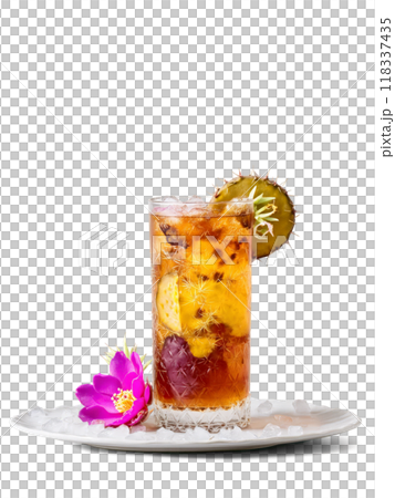New Mexico Prickly Pear Iced Tea Tall glass with ice prickly pear syrup and black 118337435