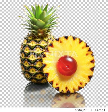 Grilled pineapple and rum cocktail with a maraschino cherry and a sugar rim Summer food 118337441