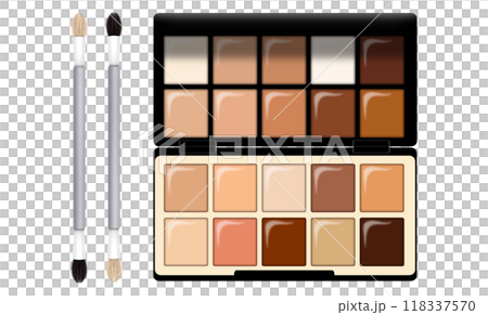 Makeup cosmetics such as eyeshadows, professional makeup tools, Products for makeup on a white background top view, A set of various products for makeup Makeup cosmetics such as eyeshadows, professional makeup tools, Products for makeup on a white background top view, A set of various products for makeup 118337570