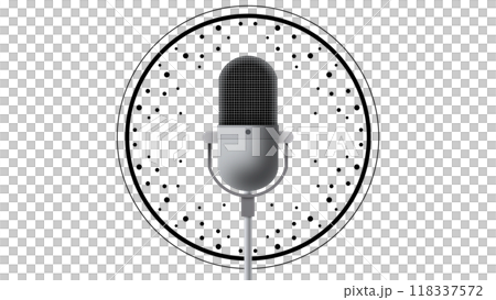 Professional microphone in radio station studio on air, Microphone, Happy radio host broadcasting in studio, record a podcast with headphones and microphone for live streaming Professional microphone in radio station studio on air, Microphone, Happy radio host broadcasting in studio, record a podcast with headphones and microphone for live streaming 118337572