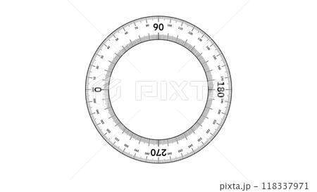 Protractor circle to measure geometrical angles and coordinates. Digital compass 360 degree round scale. Radial radar scanner system, Grids for a ruler in millimeter, centimeter, School tools sign Protractor circle to measure geometrical angles and coordinates. Digital compass 360 degree round scale. Radial radar scanner system, Grids for a ruler in millimeter, centimeter, School tools sign 118337971
