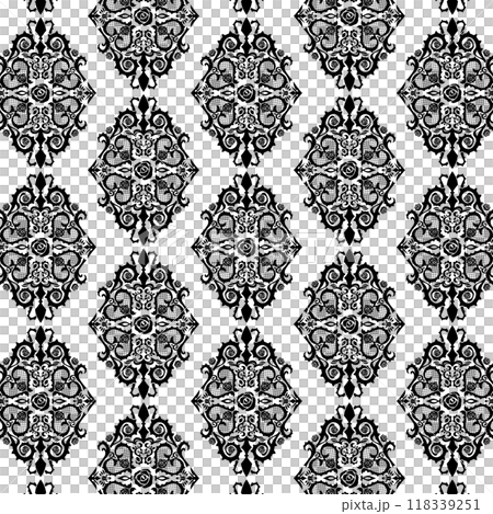 Vector background illustration of arabesque pattern of roses and thorns 118339251