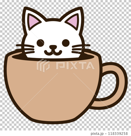 コーヒーカップに入っている白猫のイラスト素材 [118339258] - PIXTA
