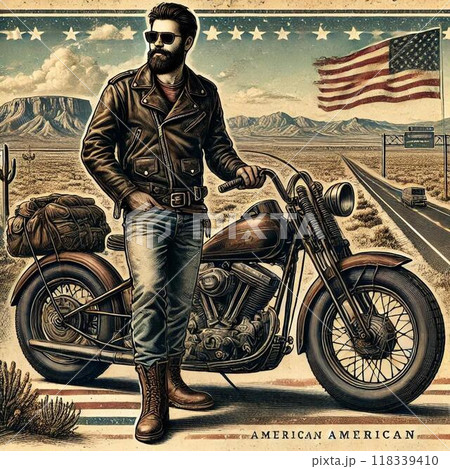 バイク アメリカン 男性 アメカジ バイカー サングラス 渋い レザー