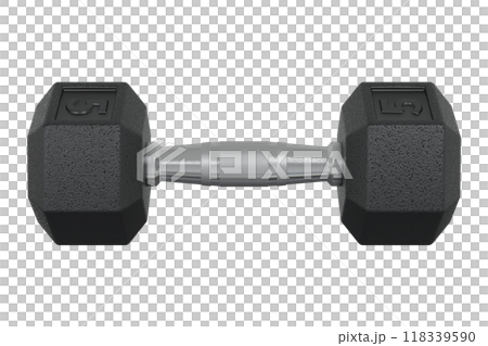 Hex Dumbbell with number 5, weightlifting gym equipment side view 118339590