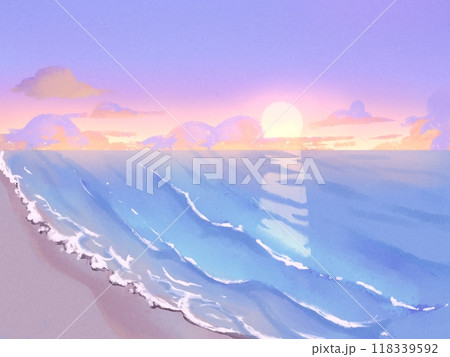 夕焼け空と海のイラストのイラスト素材 [118339592] - PIXTA