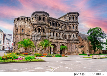 Stunning Sunset Behind the Historic Porta Nigra in Trier, Germany, Showcasing Timeless Architecture Stunning Sunset Behind the Historic Porta Nigra in Trier, Germany, Showcasing Timeless Architecture 118340067