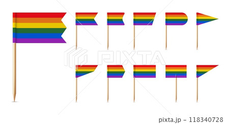 Lgbtq toothpick flags. Realistic 3d various toothpick rainbow flag. LGBT plus Pride Parade month vector mockups Lgbtq toothpick flags. Realistic 3d various toothpick rainbow flag. LGBT plus Pride Parade month vector mockups 118340728