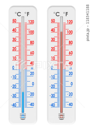 Weather Thermometers. Set of thermometers with cold, and hot temperatures. 3D rendering 118341188