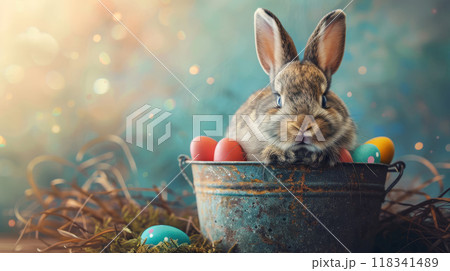 Easter Bunny with Colorful Eggs 118341489
