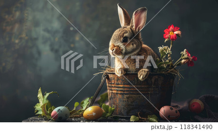 Easter Bunny with Decorative Eggs 118341490