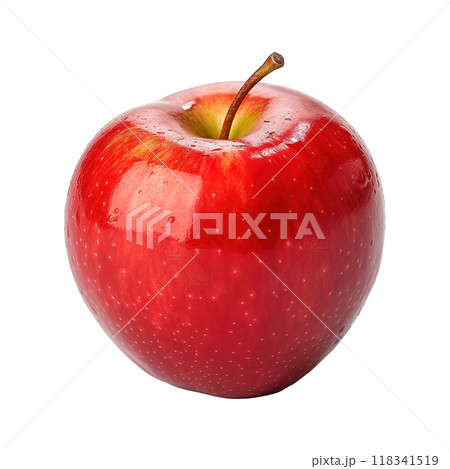 Juicy Red Apple Adorned with Clear Water Droplets 118341519
