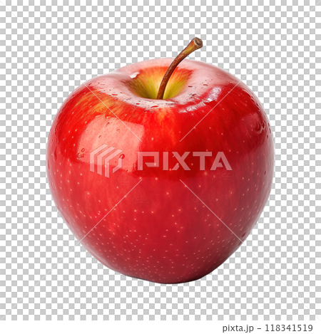 Juicy Red Apple Adorned with Clear Water Droplets 118341519