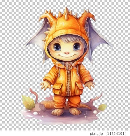 A Cute Orange Dragon-Like Creature Wearing a Hoodie A Cute Orange Dragon-Like Creature Wearing a Hoodie 118341914