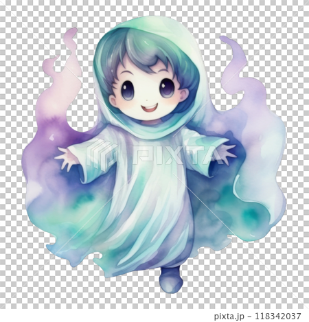 Watercolor Illustration of a Smiling Child in a Hooded Garment Watercolor Illustration of a Smiling Child in a Hooded Garment 118342037