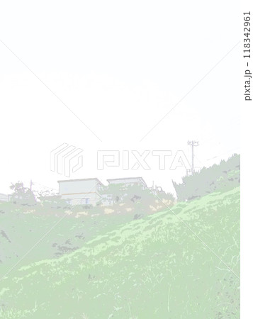 緑に覆われた崖地。イラスト風の写真。 緑に覆われた崖地。イラスト風の写真。 118342961