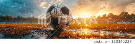 Football on world tournament for banner. champion tournament banner. Generative AI 118343227
