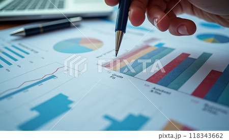 Company auditing, stock finance, accounting, marketing, data strategy, graph accounting, report chart, economy, investment research, and profit idea  118343662