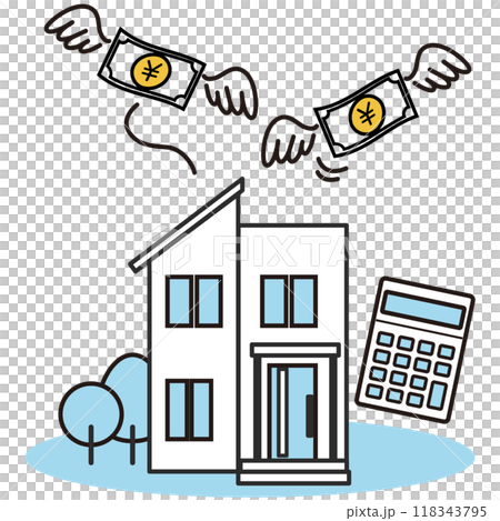 住宅ローン 線画 住宅ローン 線画 118343795
