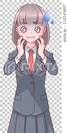 困惑的高中女孩穿著制服,手放在臉頰上 困惑的高中女孩穿著制服,手放在臉頰上 118343807