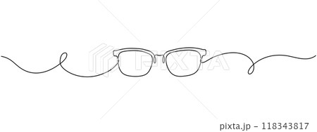 Glasses one continuous line. Eyeglasses icon minimalist line. Vector editable illustration. 118343817