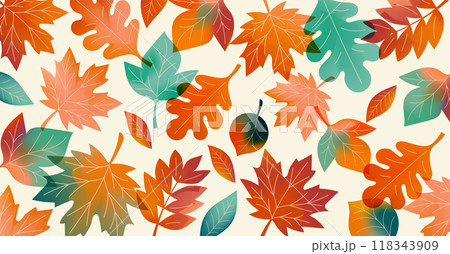 Autumn, Fall background, Autumn leaves pattern, landscape, sale temple. Vector illustration, banner Autumn, Fall background, Autumn leaves pattern, landscape, sale temple. Vector illustration, banner 118343909