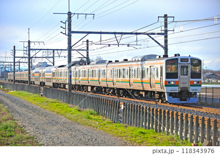 高崎線 岡部ー深谷 JR東日本 211系 C14編成(高崎) 高崎線 岡部ー深谷 JR東日本 211系 C14編成(高崎) 118343976