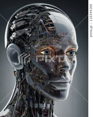 抽象的な青い瞳の人間ロボット 118344160