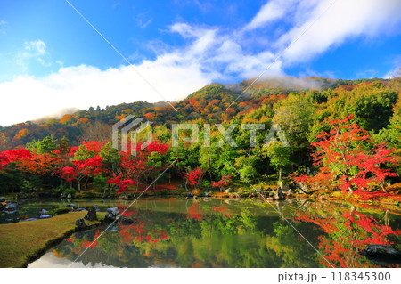 【京都府】シンメトリーな嵐山天龍寺の紅葉（曹源池庭園） 118345300