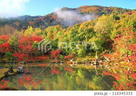 【京都府】シンメトリーな嵐山天龍寺の紅葉(曹源池庭園) 【京都府】シンメトリーな嵐山天龍寺の紅葉(曹源池庭園) 118345333