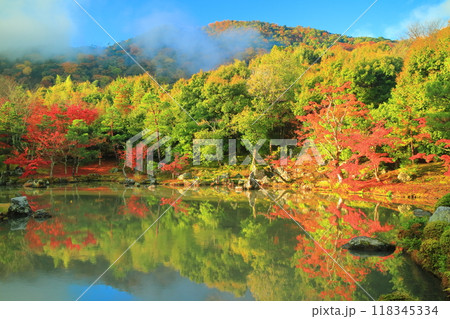 【京都府】シンメトリーな嵐山天龍寺の紅葉（曹源池庭園） 118345334