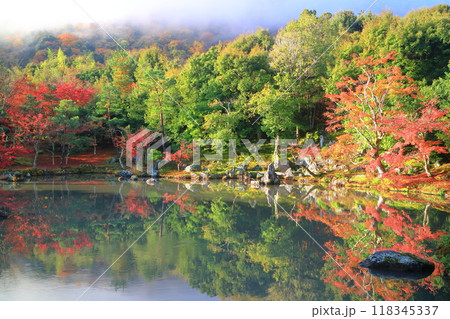 【京都府】シンメトリーな嵐山天龍寺の紅葉(曹源池庭園) 【京都府】シンメトリーな嵐山天龍寺の紅葉(曹源池庭園) 118345337