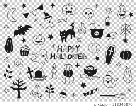 Set of monochrome hand-drawn style Halloween illustrations 118346870
