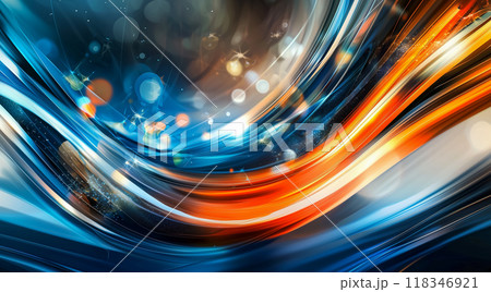 発光するオレンジと青の線を伴う高速の光の流れ 118346921