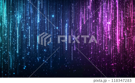 粒子と光の流れを伴う抽象的なデジタル波、柔らかな青い輝きと流れる動き 118347283