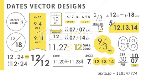 日付けのデザインセット アイデア ( ベクター シンプル 黄色 ) 118347774