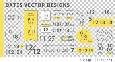 日付けのデザインセット アイデア ( ベクター シンプル 黄色 ) 118347774