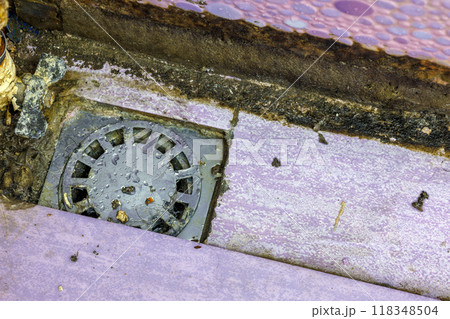 filthy dirty bathroom shower floor corner 118348504