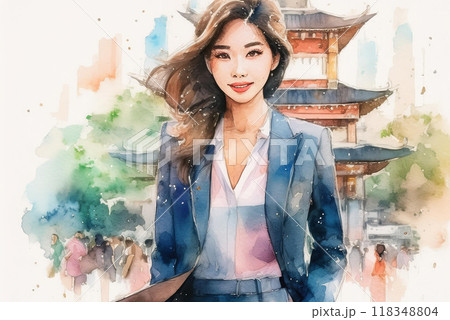 美しいスーツを着た女性の水彩画 118348804