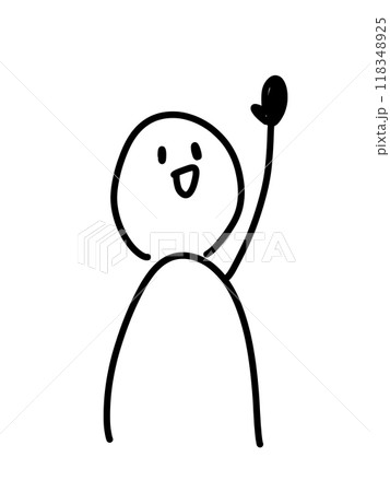 手を上げる人のゆるいイラスト 118348925