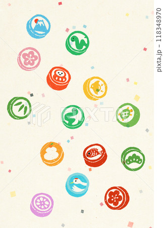 縁起物の飴をデザインしたゆるくてかわいい和風の年賀状デザイン　文字なし 118348970