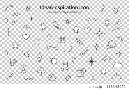 アクセント　飾り　イラスト　セット　装飾　落書き　キラキラ　星　ハート　矢印　素材　かわいい　白黒 118348972