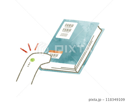 図書館の蔵書とバーコードリーダー-水彩 118349109