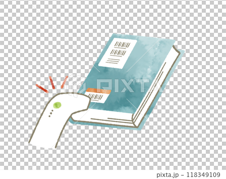 Library books and barcode reader - watercolor 118349109