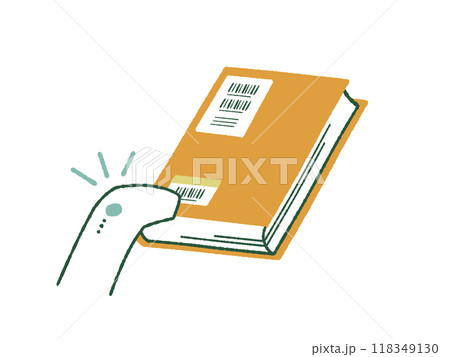 図書館の蔵書とバーコードリーダー-4色 118349130